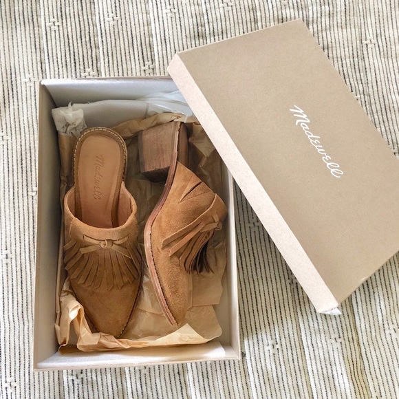 Madewell Shoes - Madewell • Dani suede fringe heeled mules size 6.5